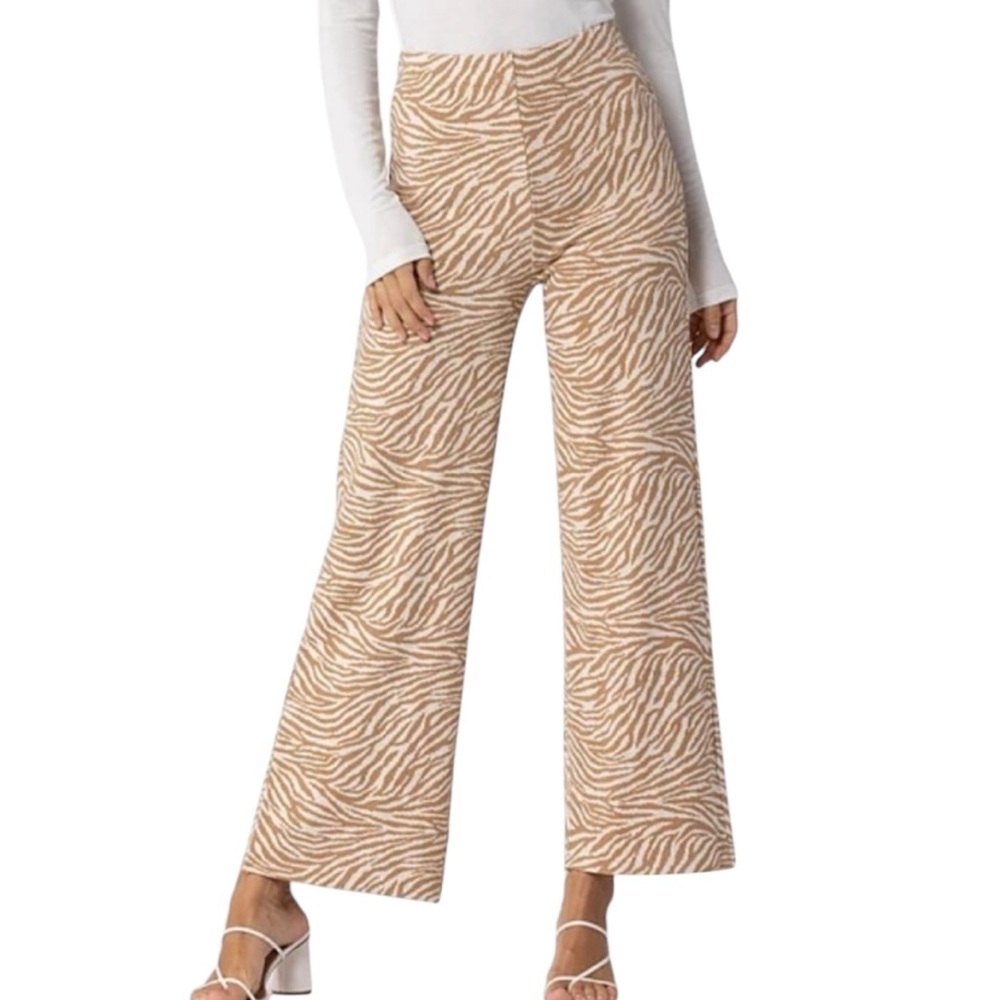 Beige Botany "Trina" Tan/White Zebra Stripe Silky Wide Leg Pull On Pant S